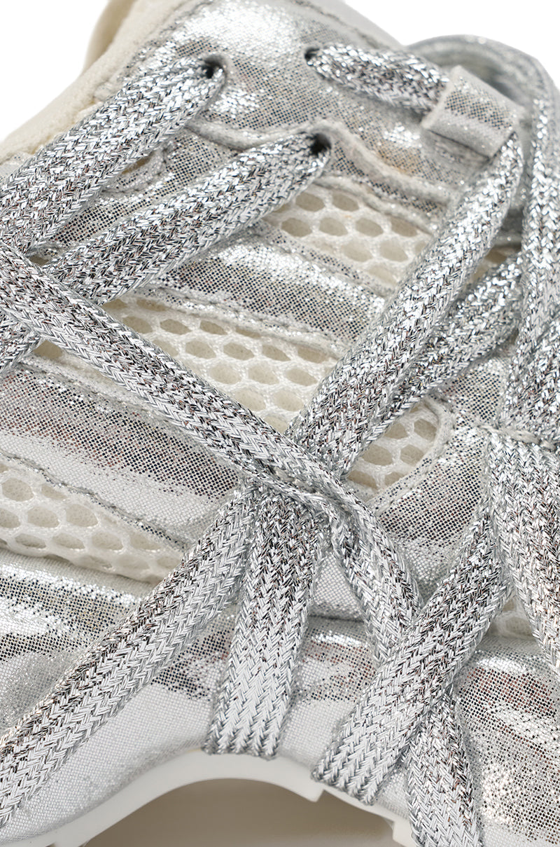 AZALEA WANG EADY SILVER EMBELLISHED BLOCK SNEAKER