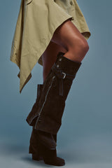 AZALEA WANG EIRA BROWN BLOCK BOOT WITH SQUARE TOE