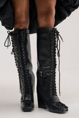 AZALEA WANG FLICKER BLACK BLOCK LACE UP BOOT