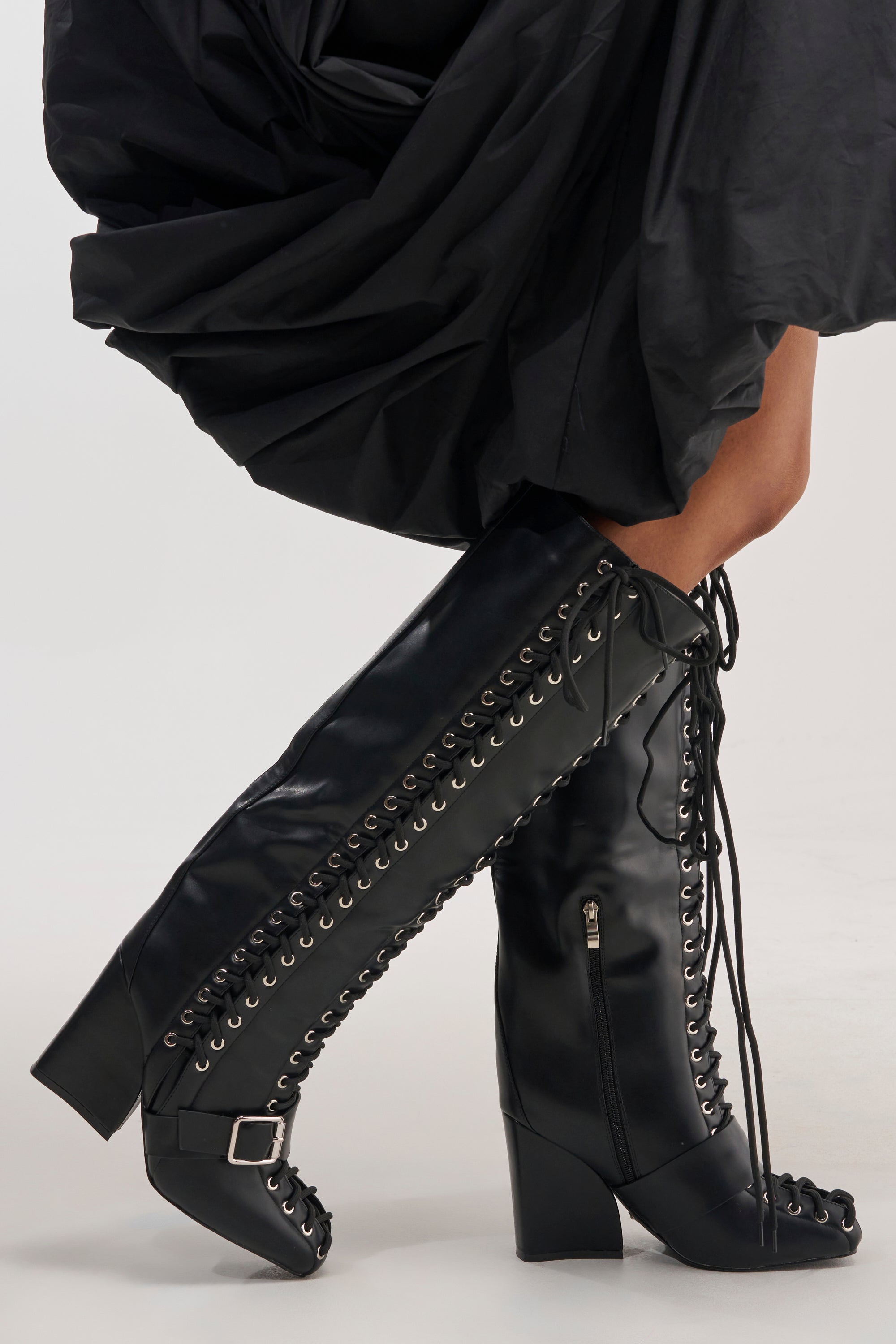AZALEA WANG FLICKER BLACK BLOCK LACE UP BOOT