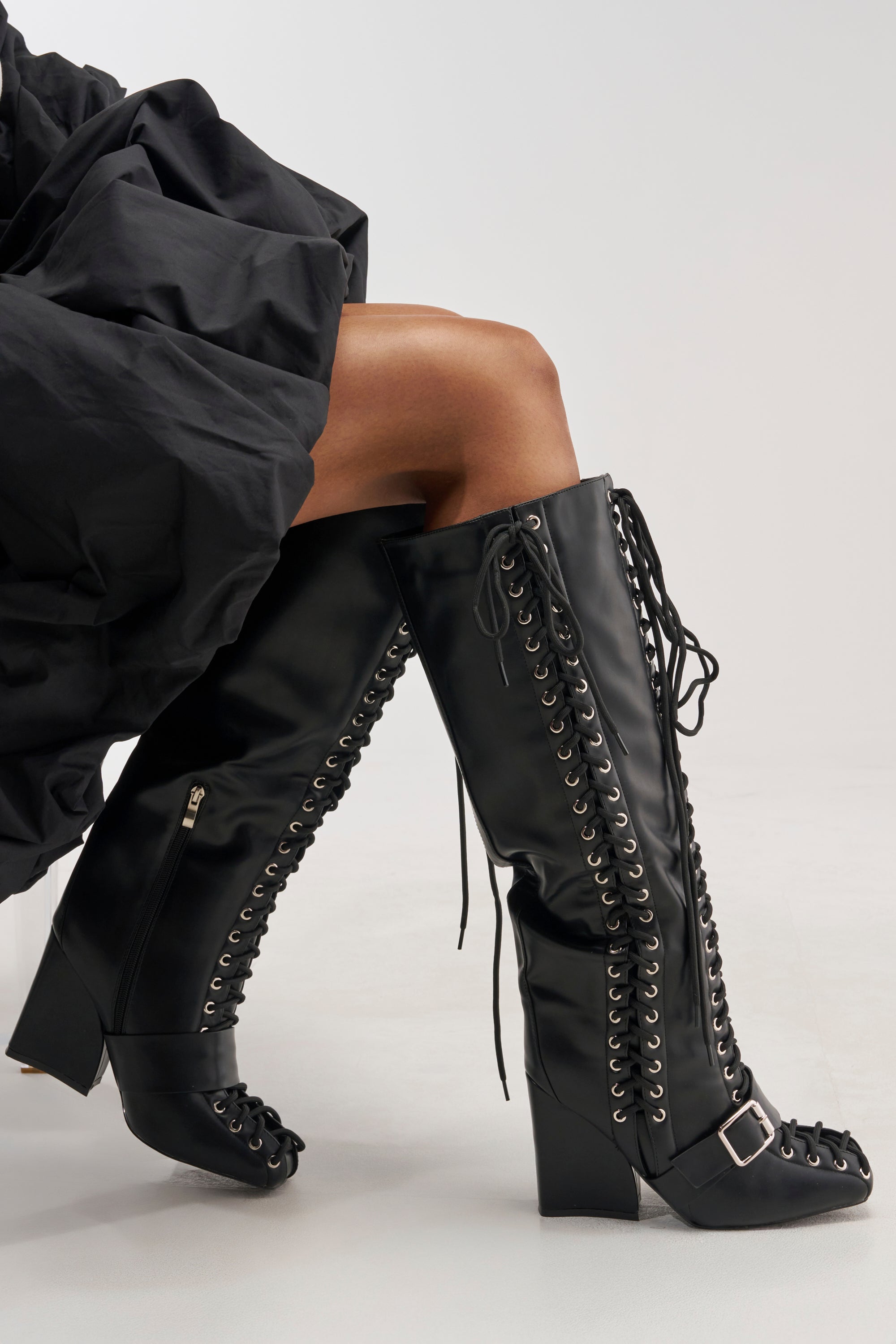 AZALEA WANG FLICKER BLACK BLOCK LACE UP BOOT