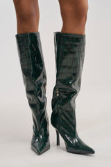 AZALEA WANG FLOREN DARK GREEN CROC STILETTO BOOT