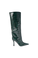 AZALEA WANG FLOREN DARK GREEN CROC STILETTO BOOT