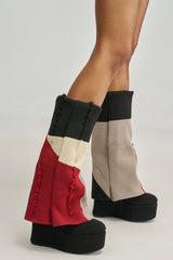 AZALEA WANG FRANKEYE RED MULTI FLATFORM COLORBLOCKED KNIT BOOT