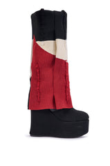 AZALEA WANG FRANKEYE RED MULTI FLATFORM COLORBLOCKED KNIT BOOT
