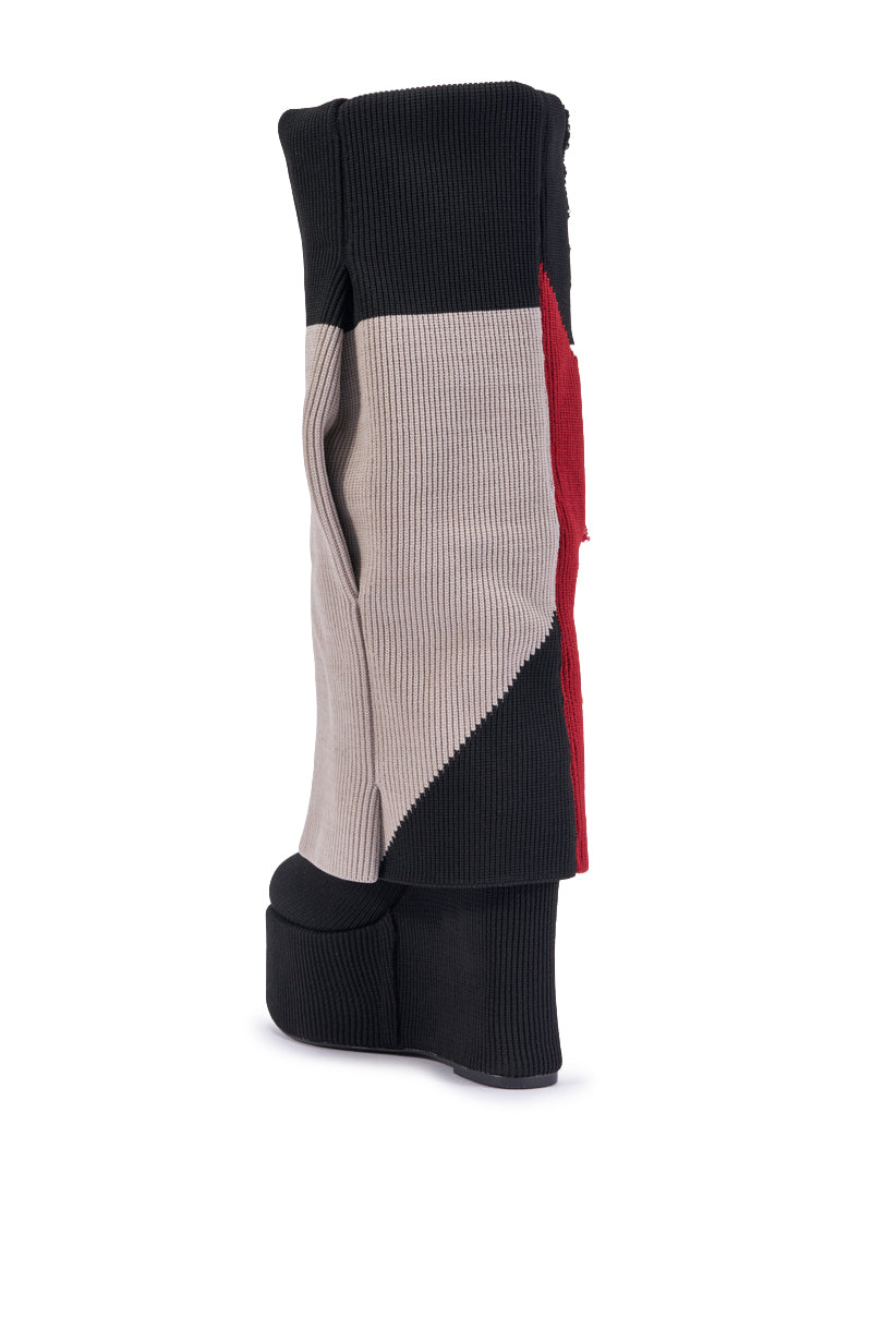 AZALEA WANG FRANKEYE RED MULTI FLATFORM COLORBLOCKED KNIT BOOT