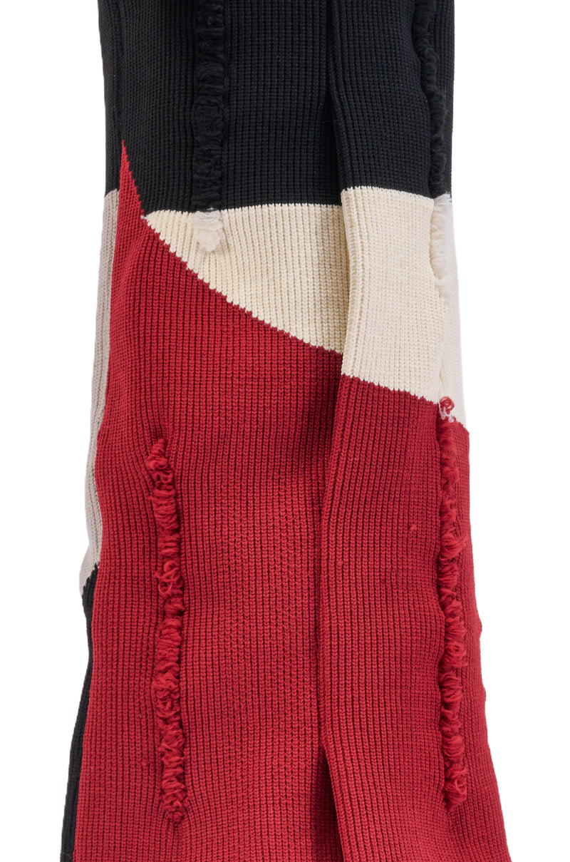 AZALEA WANG FRANKEYE RED MULTI FLATFORM COLORBLOCKED KNIT BOOT