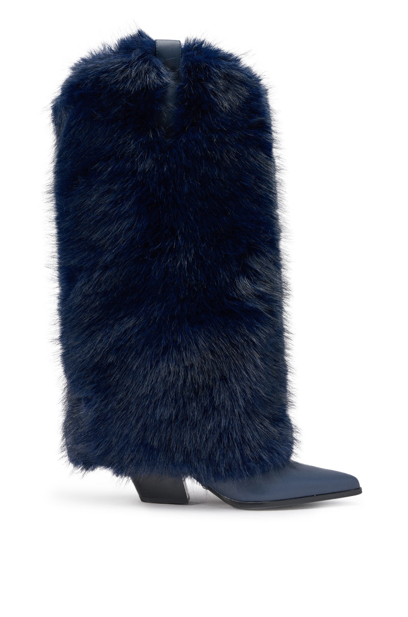 AZALEA WANG FRIATA NAVY FUR WESTERN BLOCK BOOT