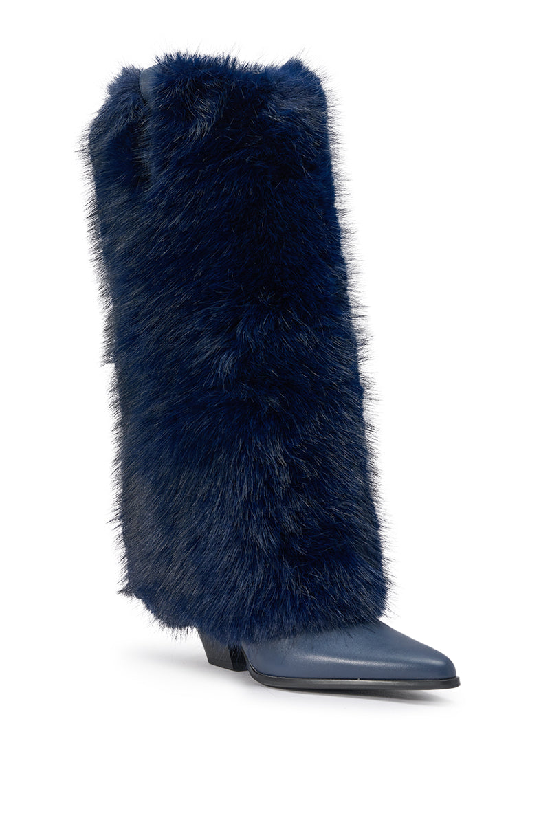 AZALEA WANG FRIATA NAVY FUR WESTERN BLOCK BOOT