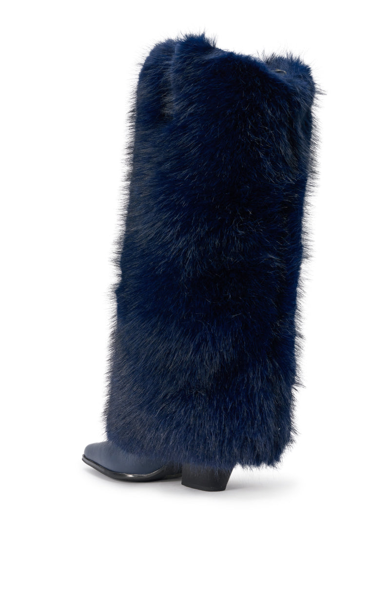AZALEA WANG FRIATA NAVY FUR WESTERN BLOCK BOOT