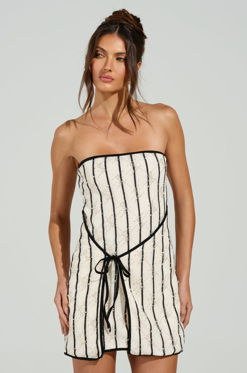 ALIX STRIPED MINI DRESS WITH TIE FRONT