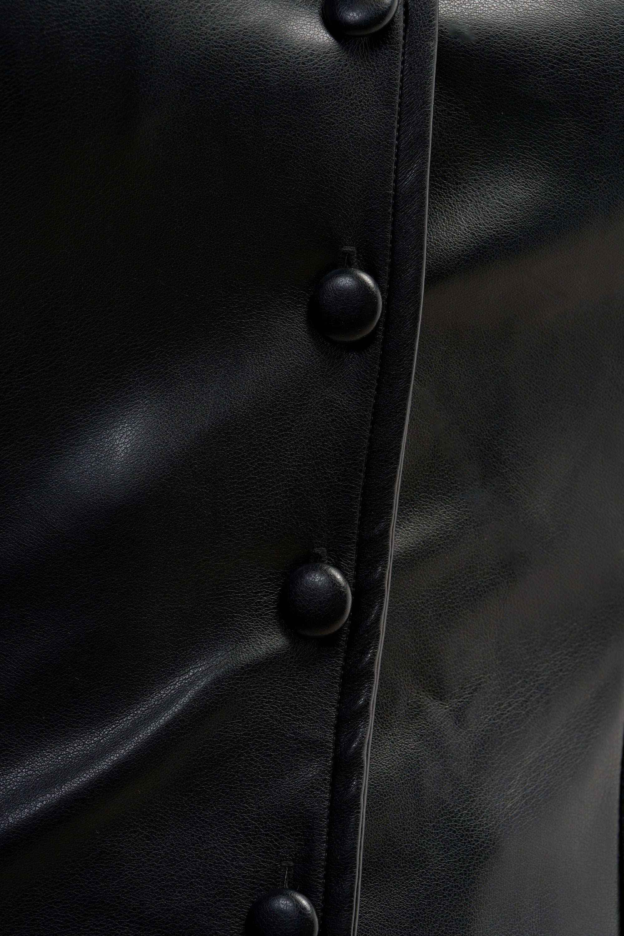 CRAZY IN LOVE BLACK FAUX LEATHER BUTTON DOWN BLOUSE