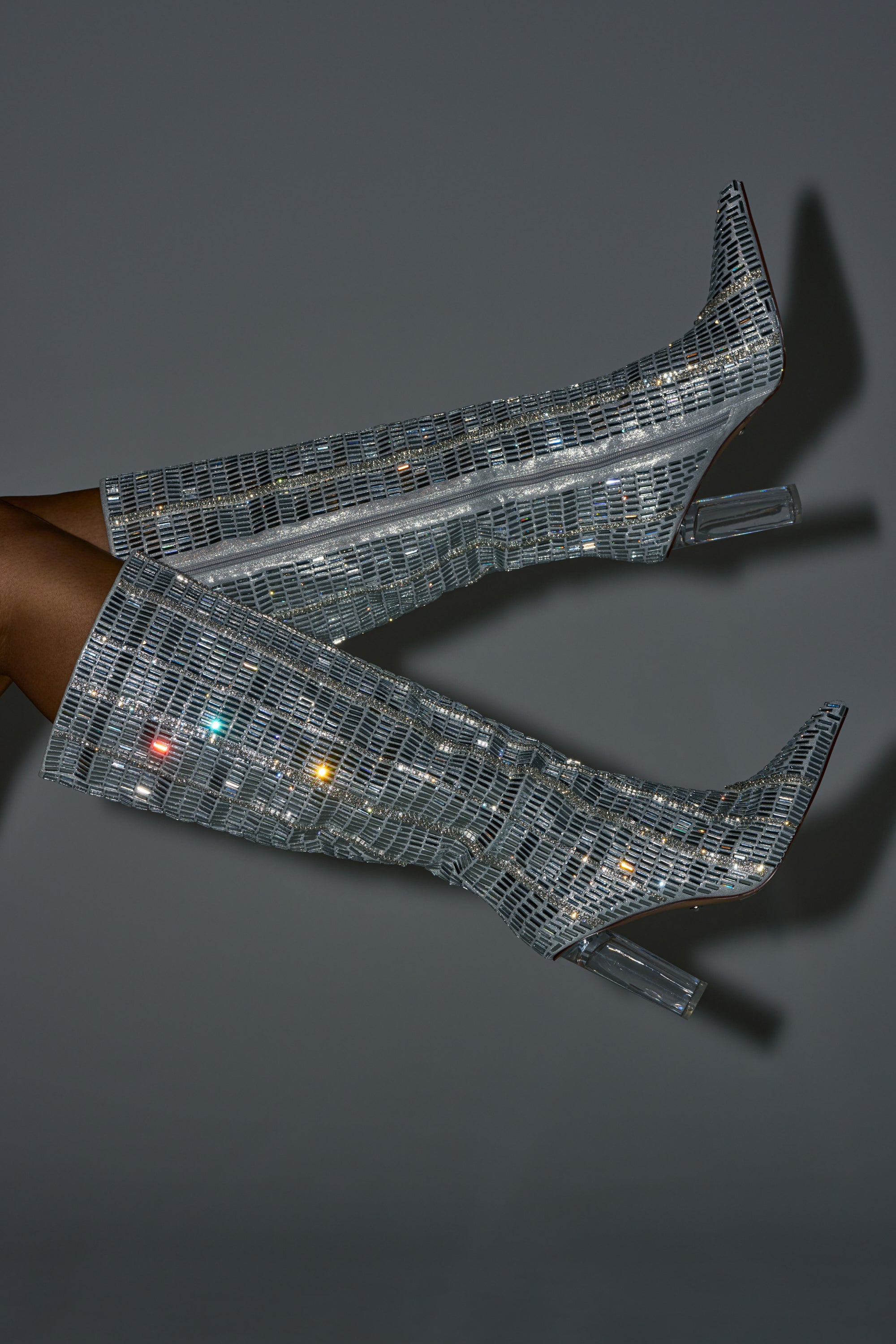 AKIRA GOLD GLOW UP SILVER CRYSTAL BLOCK BOOT