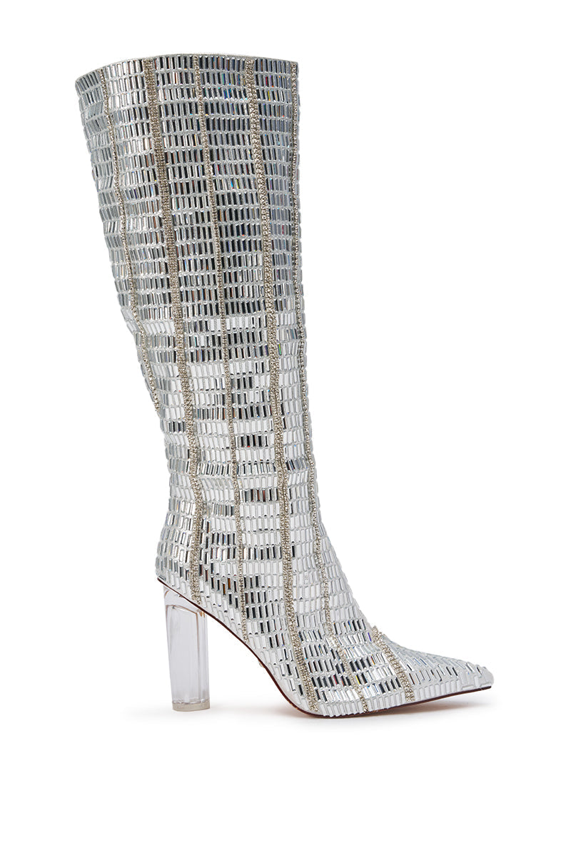 AKIRA GOLD GLOW UP SILVER CRYSTAL BLOCK BOOT