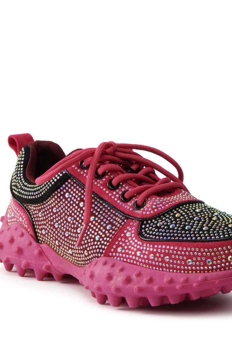 AZALEA WANG ISABEAU FUCHSIA COLOR BLOCKED EMBELLISHED SNEAKER