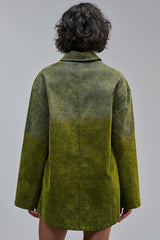 COOL GIRL OVERSIZED VELVET DENIM SHIRT DRESS IN GREEN