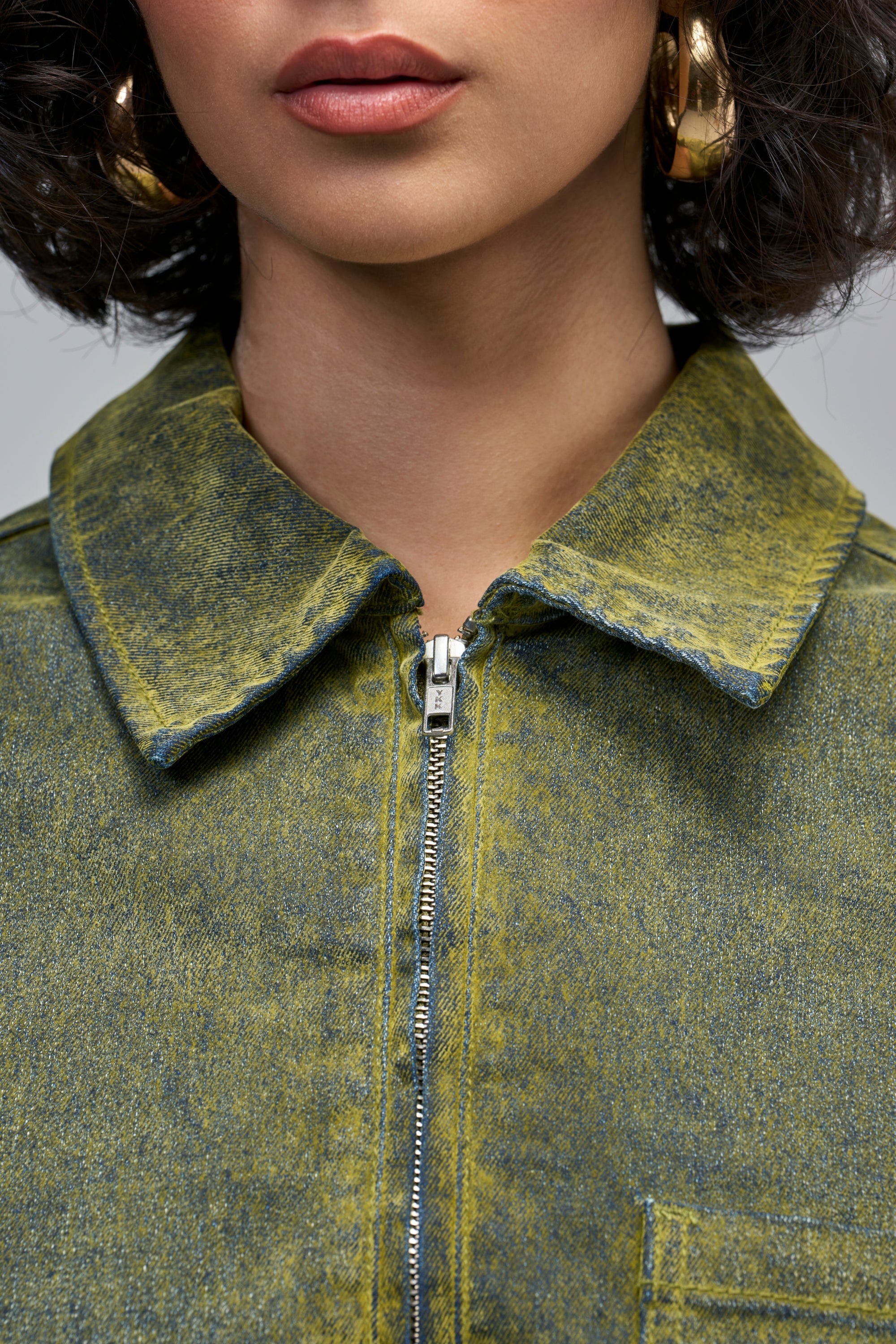 COOL GIRL OVERSIZED VELVET DENIM SHIRT DRESS IN GREEN