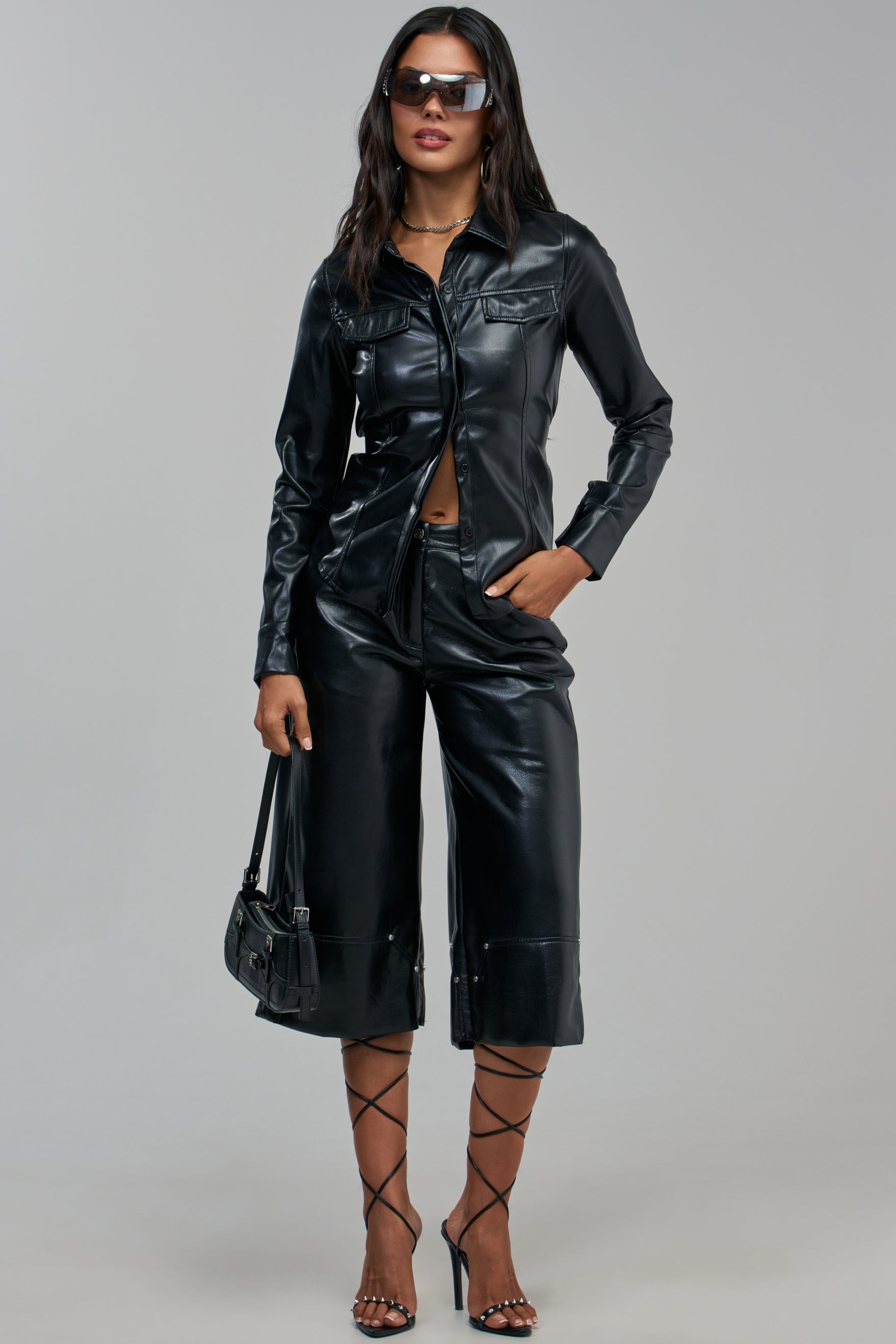 COME BACK TO ME FAUX LEATHER BUTTON DOWN