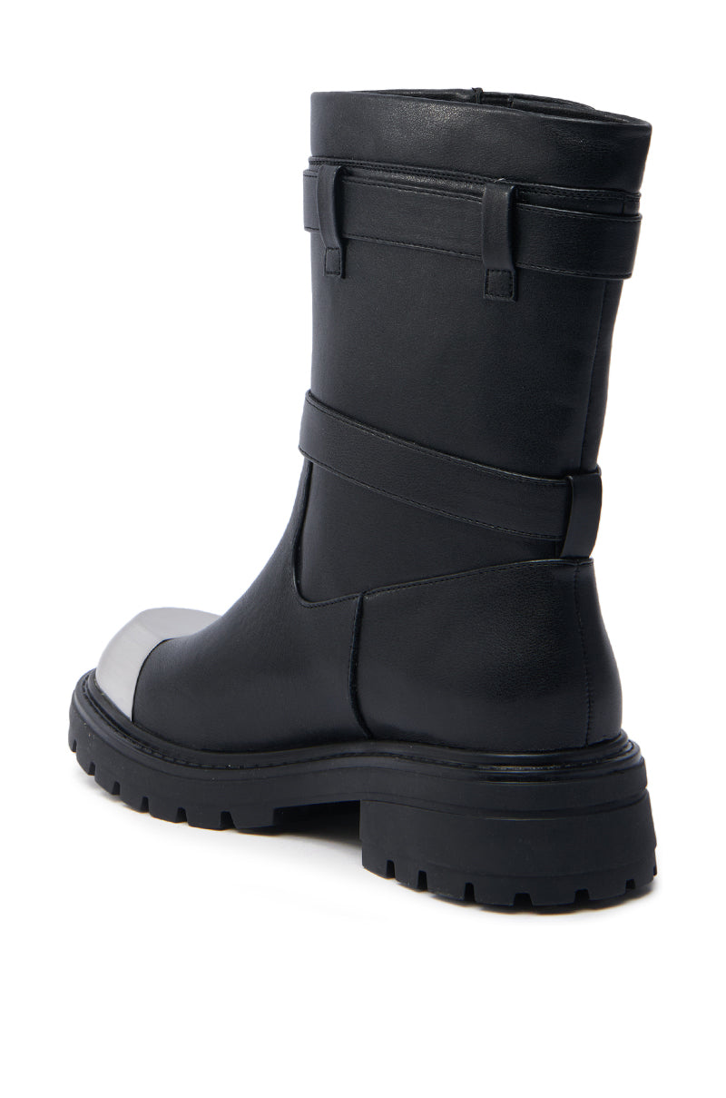 AZALEA WANG JENNINGS BLACK WITH METAL TOE FLAT BOOTIE