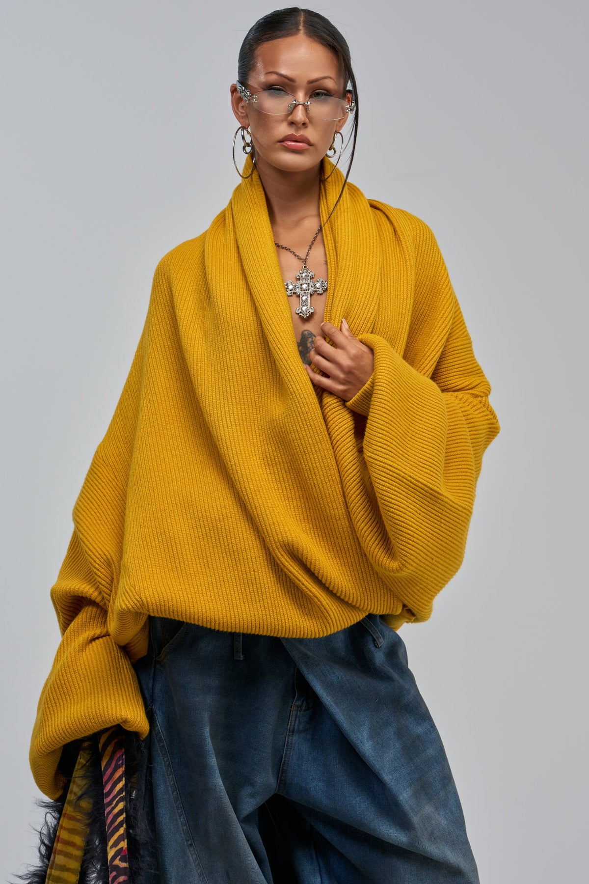 CRAZY FOR YOU CROSS FRONT SWEATER IN MUSTARD