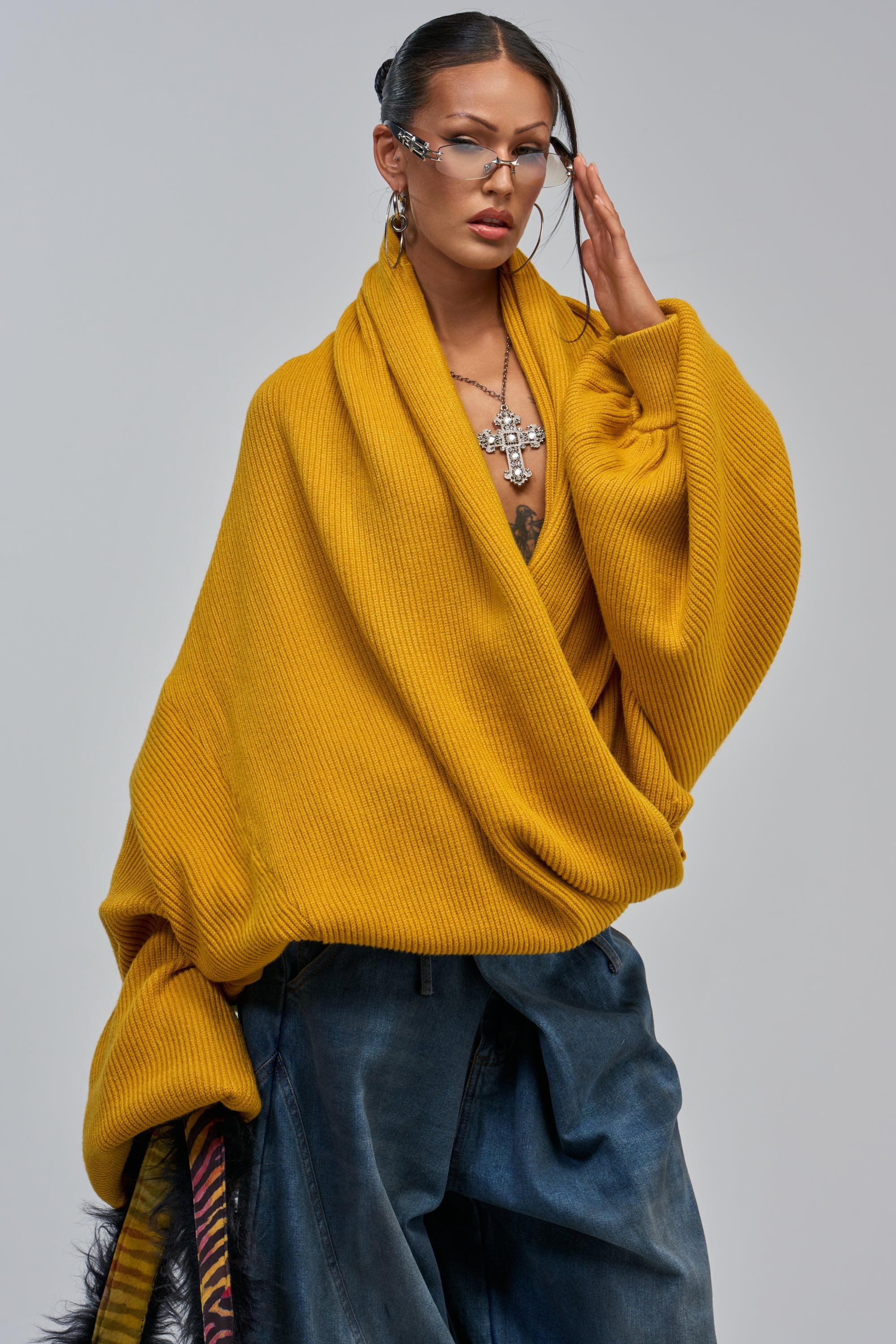 CRAZY FOR YOU CROSS FRONT SWEATER IN MUSTARD