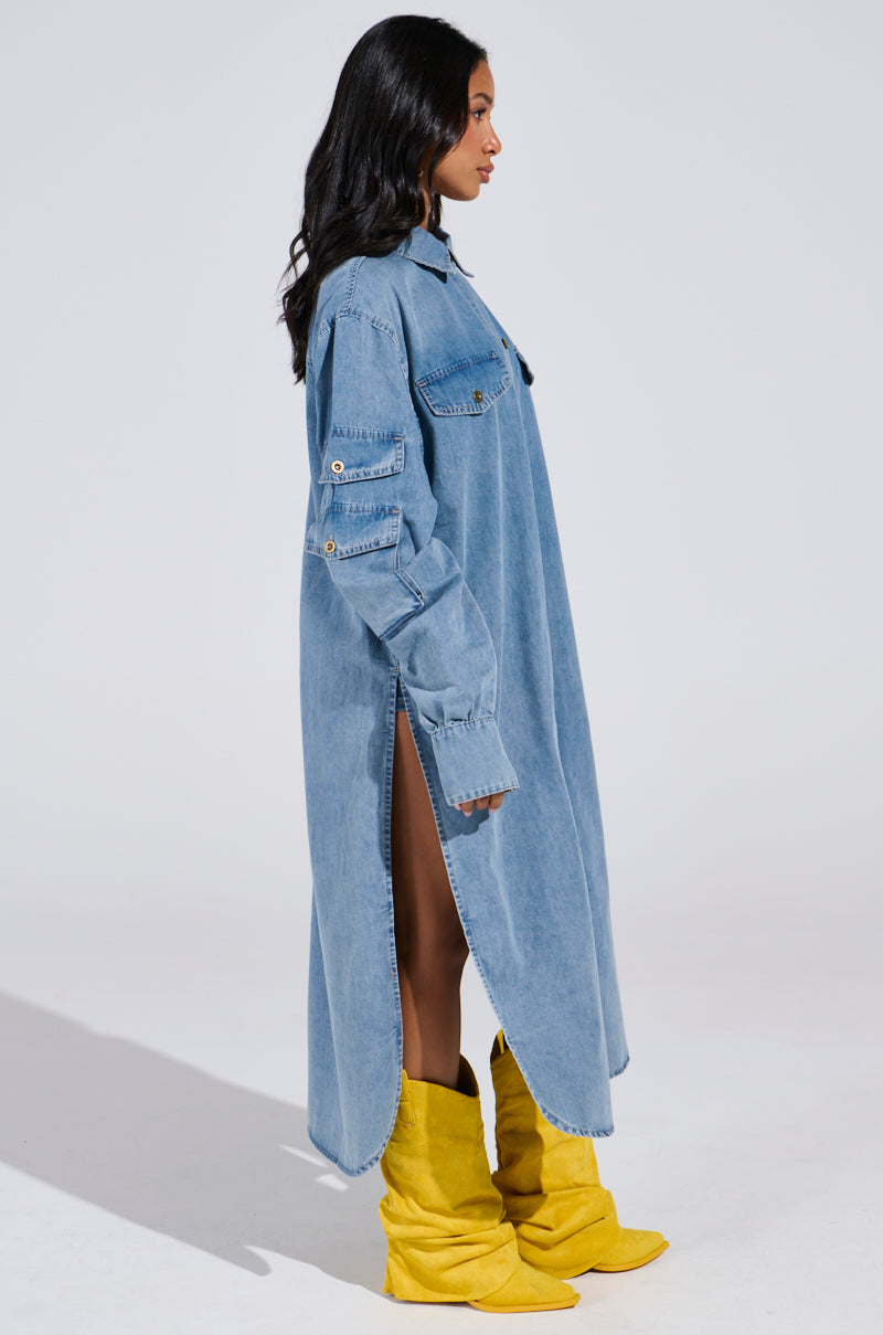 COMFORT QUEEN CHAMBRAY LONG DUSTER