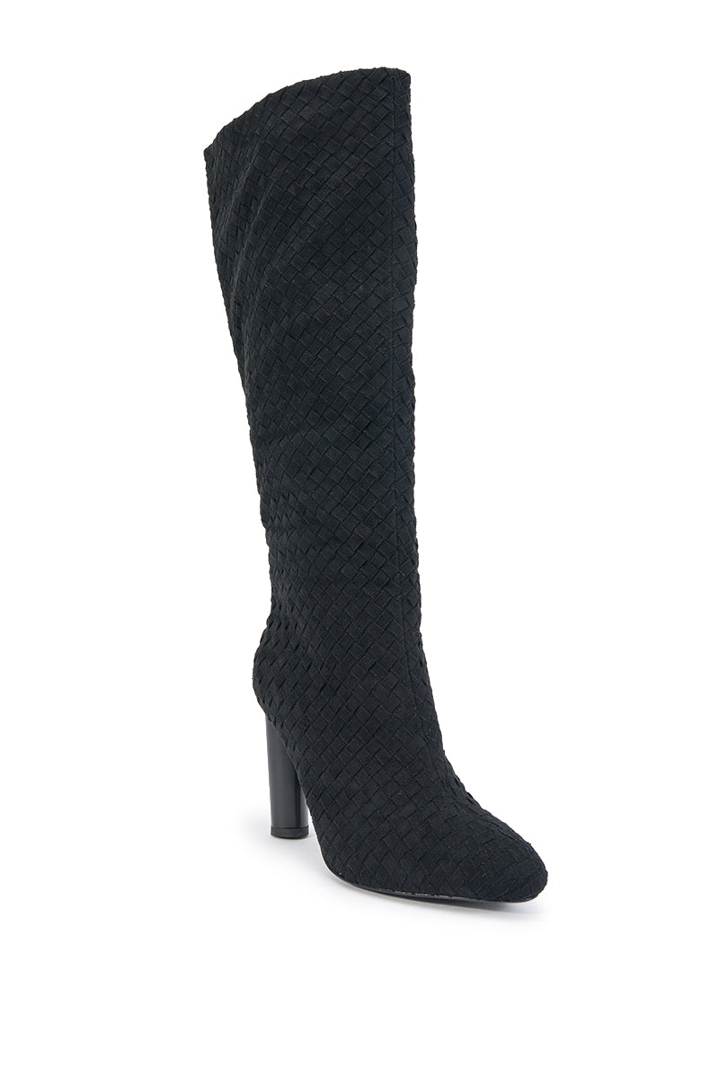 AZALEA WANG JUDY BLACK FAUX SUEDE BLOCK HEEL BOOT
