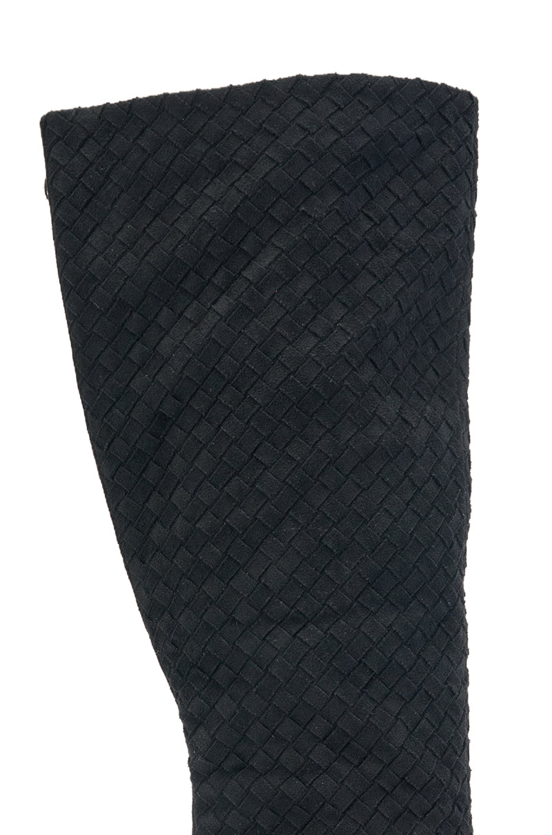 AZALEA WANG JUDY BLACK FAUX SUEDE BLOCK HEEL BOOT