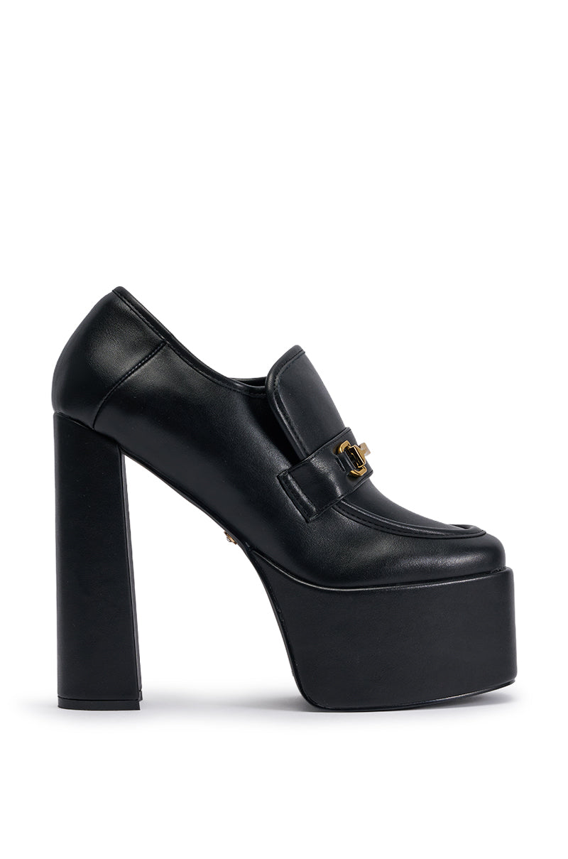 AZALEA WANG JUSTLY BLACK PU PLATFORM BLOCK HEEL PUMP