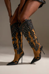 AKIRA GOLD KALPANAS BLACK MULTI STILETTO WESTERN BOOT