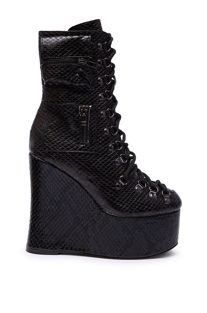 AZALEA WANG KAPULE BLACK SNAKE PLATFORM BOOTIE