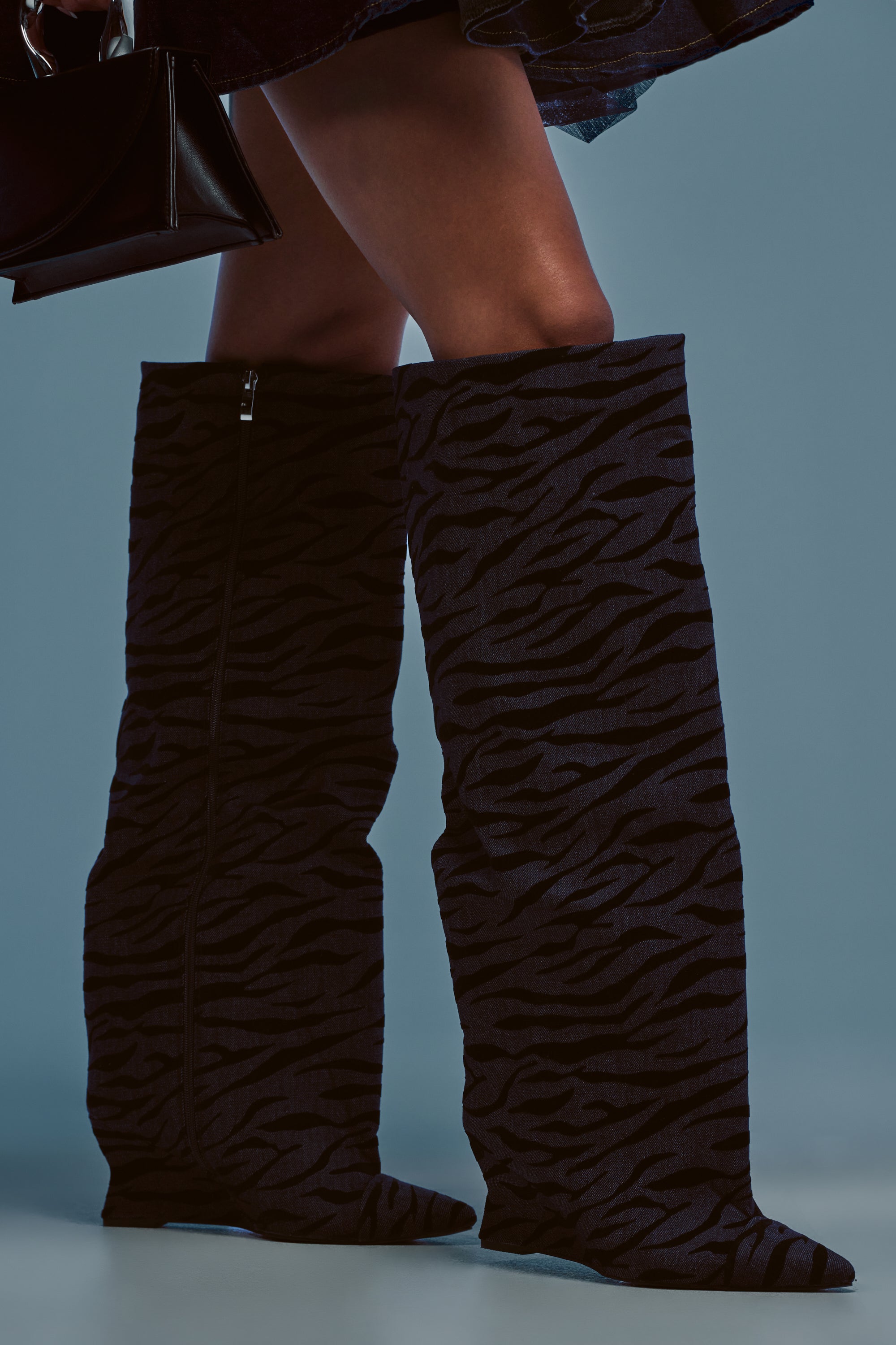 AZALEA WANG KENYA DENIM TIGER WEDGE BOOT