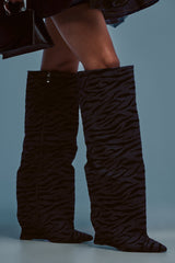 AZALEA WANG KENYA DENIM TIGER WEDGE BOOT
