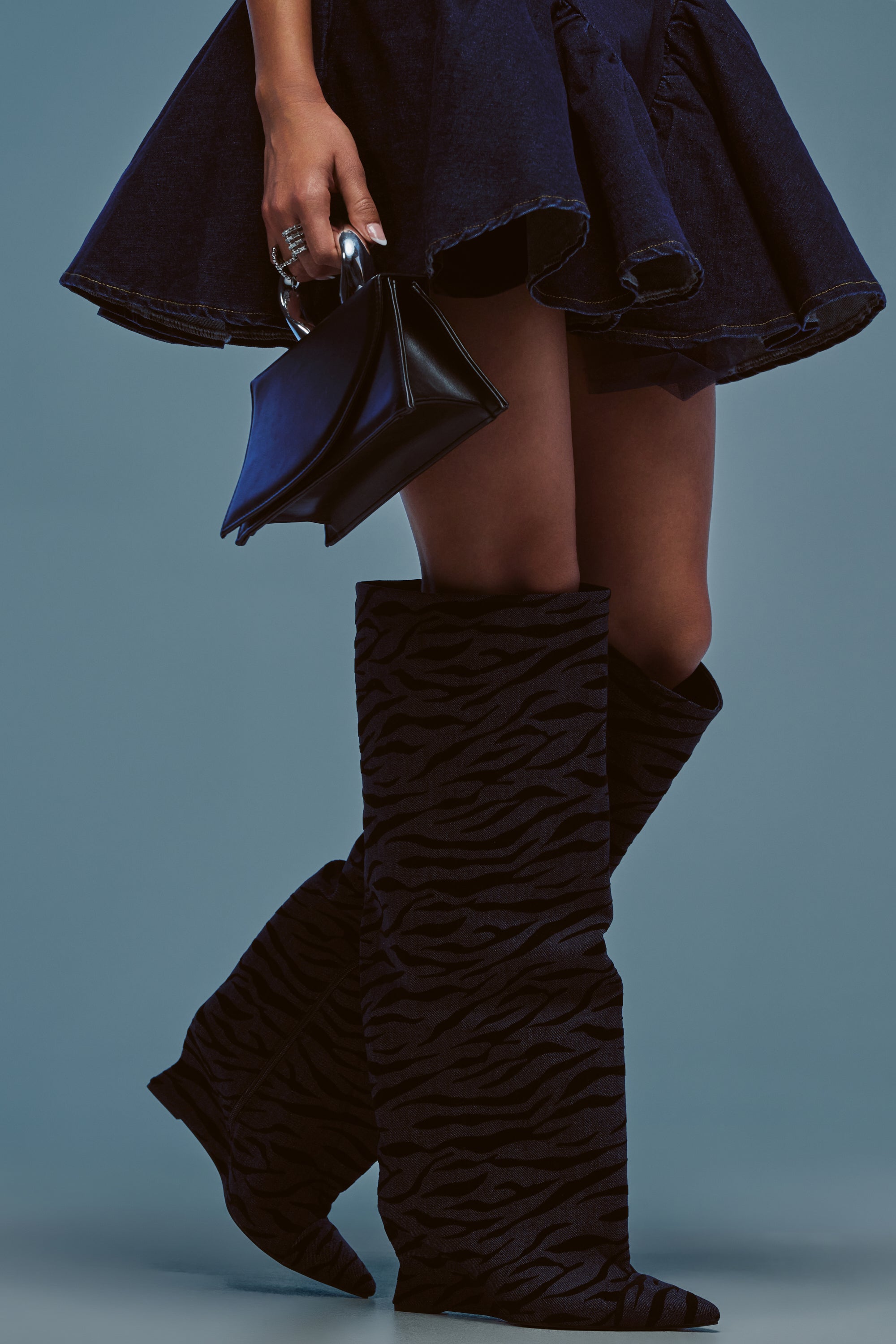AZALEA WANG KENYA DENIM TIGER WEDGE BOOT
