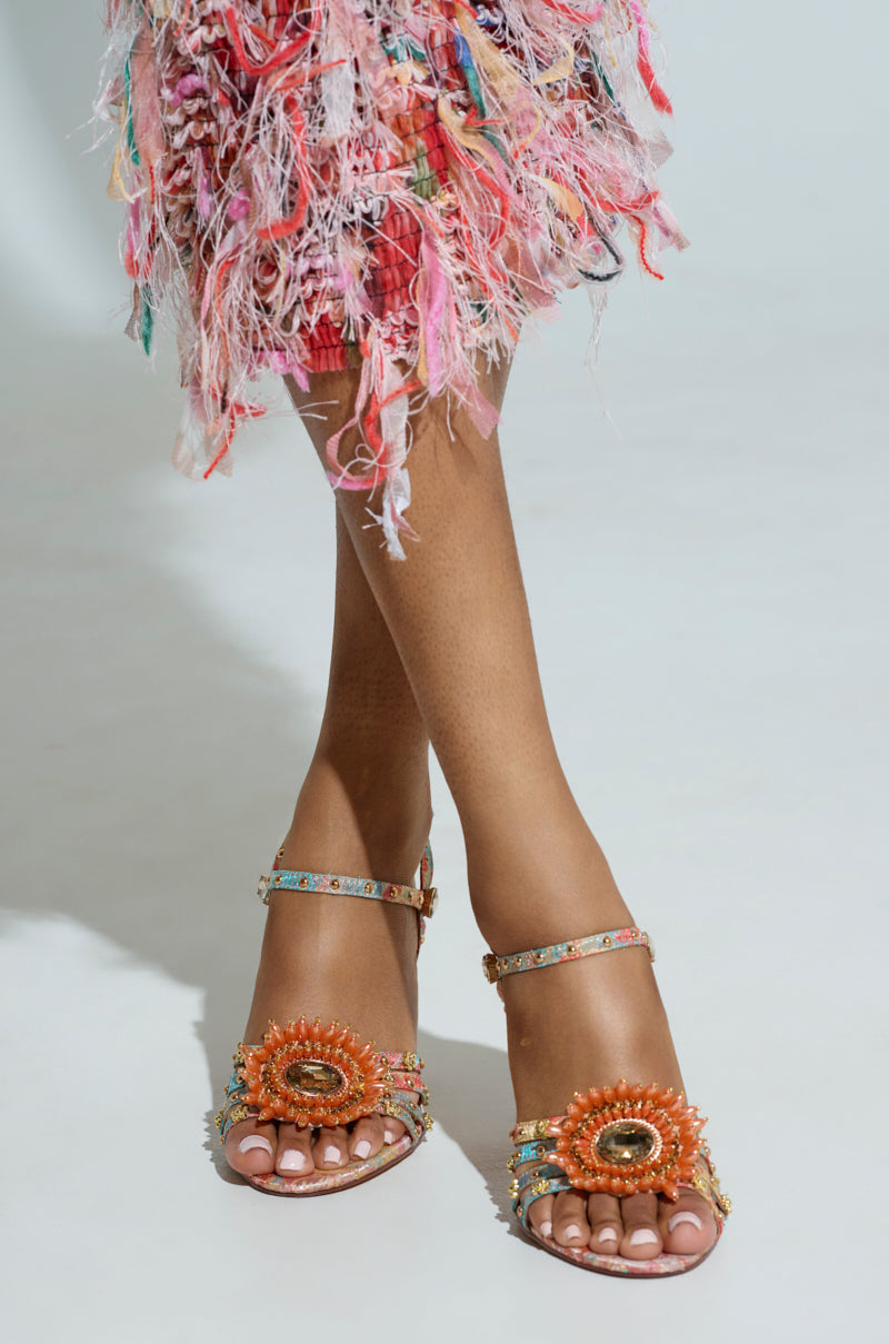 AZALEA WANG KOAN PINK BROCADE CHUNKY SANDAL