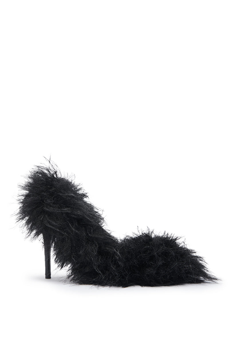 AZALEA WANG KURT BLACK FUR EMBELLISHED PUMP