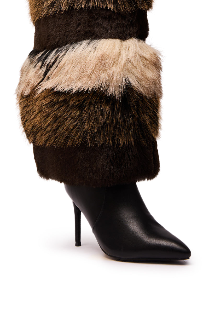 AZALEA WANG LANGLAU BROWN MULTI STILETTO FUR BOOT