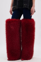 AZALEA WANG LANGLEYE RED THIGH HIGH FUR LUXE BOOT