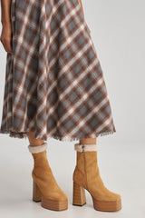 AZALEA WANG LAROUSSE CAMEL FAUX SUEDE SHEARLING BLOCK BOOTIE