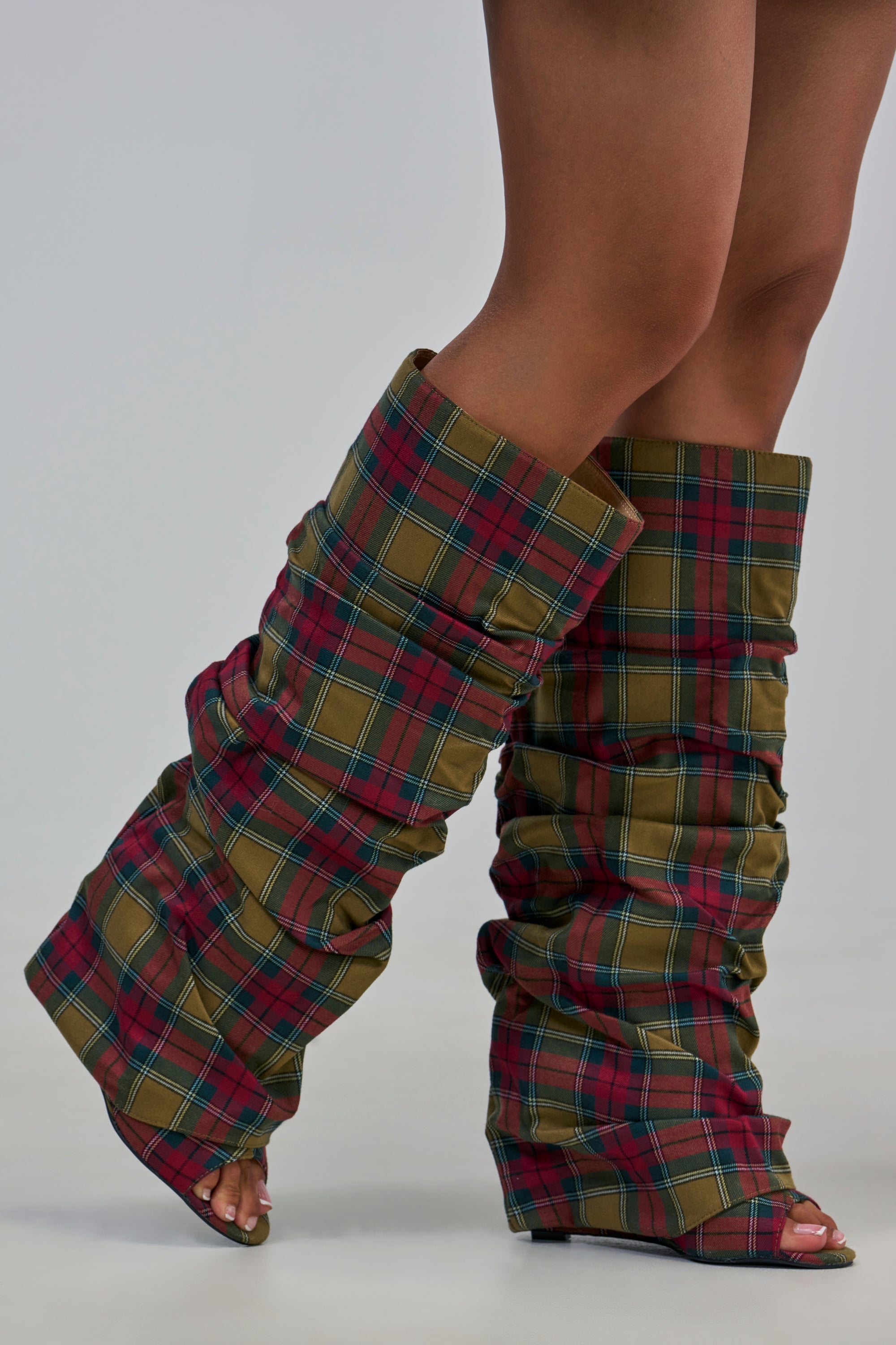 AZALEA WANG LAVINIA PLAID SLOUCHY WEDGE BOOT