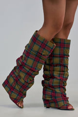 AZALEA WANG LAVINIA PLAID SLOUCHY WEDGE BOOT