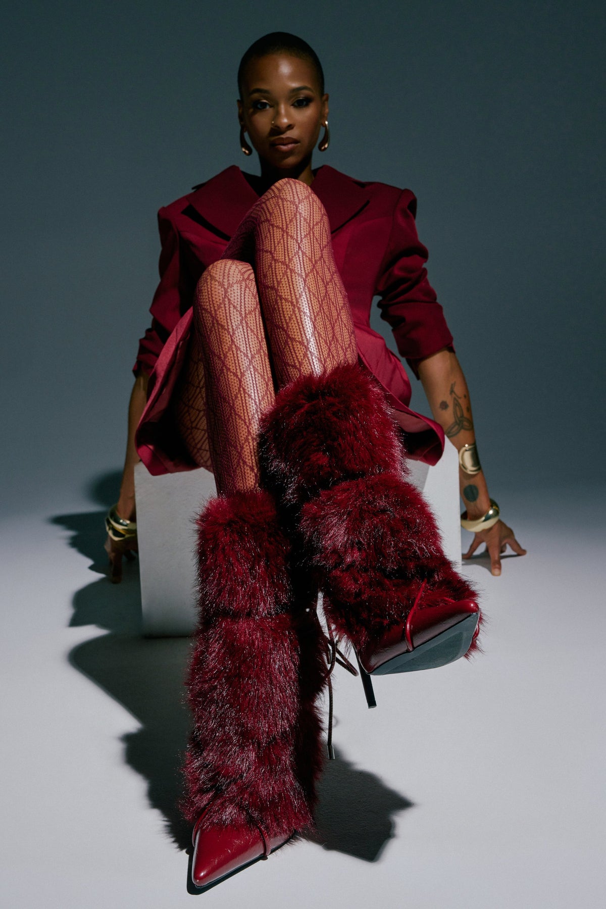 AZALEA WANG MAHTAMA BURGUNDY FUR STILETTO BOOTIE