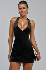 ALL ABOUT THE BODY VELVET MINI DRESS IN BLACK