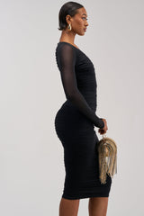 ALL EYES ON ME MESH MIDI DRESS IN BLACK