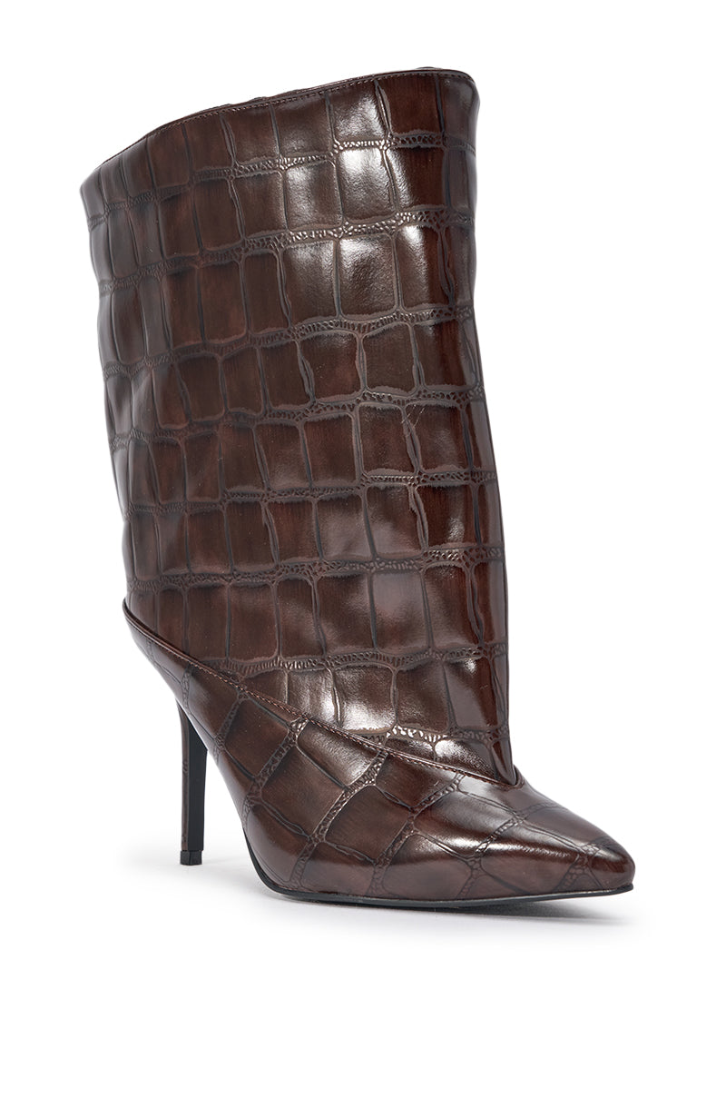 AKIRA GOLD  RITUAL CHOCOLATE PU STILETTO BOOTIE