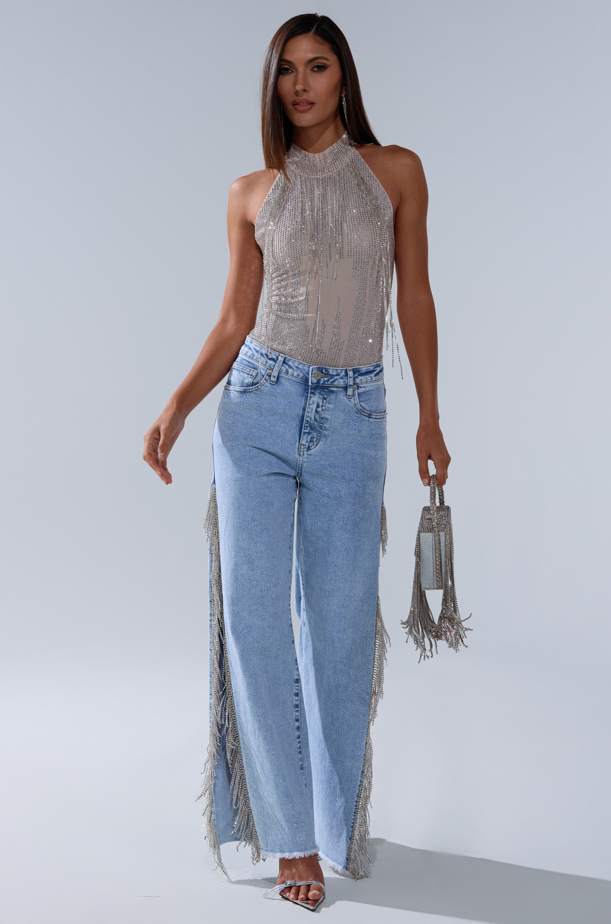 ALL SEASON RHINESTONE MOCK NECK TOP