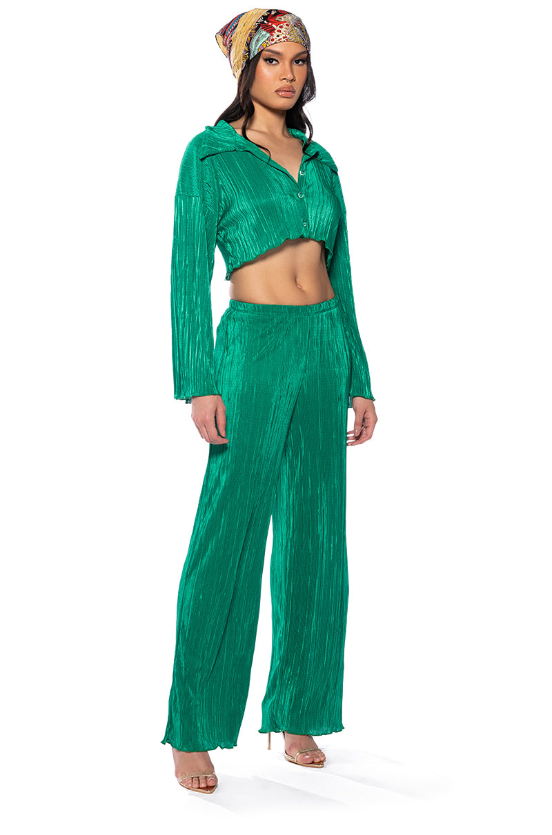 ADVENTURE TO MY WORLD PULL ON WIDE LEG PANT IN GREEN