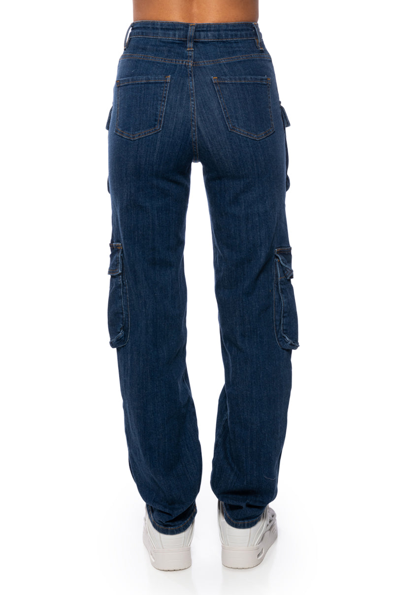 AGGIE HIGH RISE DENIM CARGO PANTS