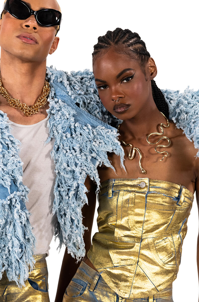 ALIYAH METALLIC DENIM TUBE TOP