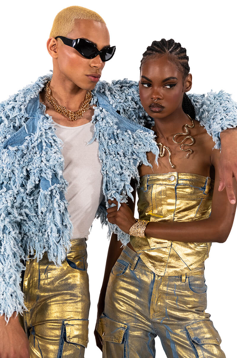 ALIYAH METALLIC DENIM TUBE TOP